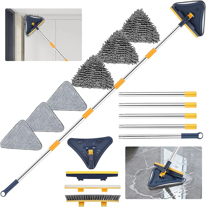 5 in 1 Wall Cleaner Mop 78 Inch Base Board Cleaner Tool with Long Handle 360° Wall Washing Tool for Ceiling Floor and Window Cleaning with 3 Microfiber &amp 3 Chenille Pads