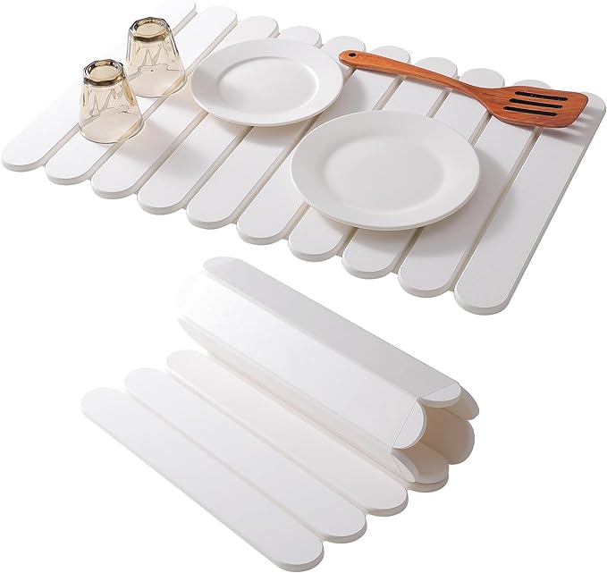 Large White Stone Dish Drying Mats for Kitchen Counter Quick Dry Collapsible Eco-Friendly Super Absorbent Diatomaceous Earth Heat-resistant Mat for Dishes Bottles Cups Match Any Countertop 24×16