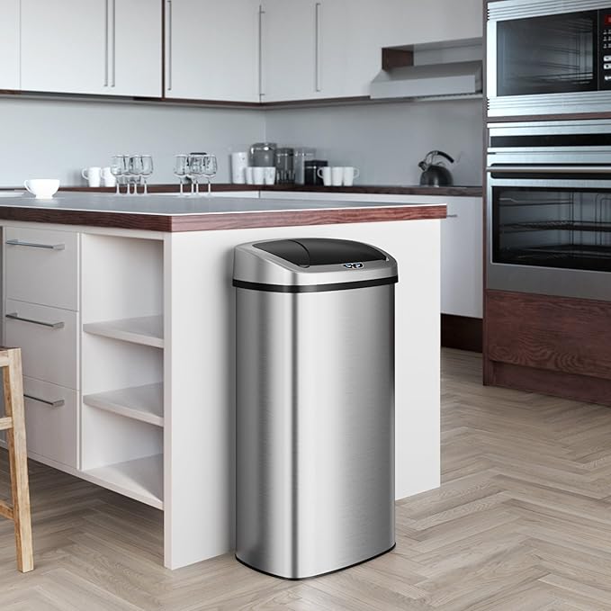 iTouchless 91 Liter / 24 Gallon Sensor 2.0 Kitchen Trash Can with Lid Commercial Grade Automatic Stainless Steel Touchless Recycle Bin AbsorbX Odor Filter for Home Office Restaurant Lobby Store