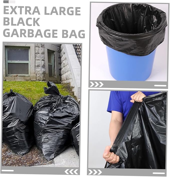 GANAZONO Large Trash Bags 50pcs Heavy Duty Black Garbage Bags 80x100cm for 100l Kitchen Outdoor Commercial and Office Waste Disposal