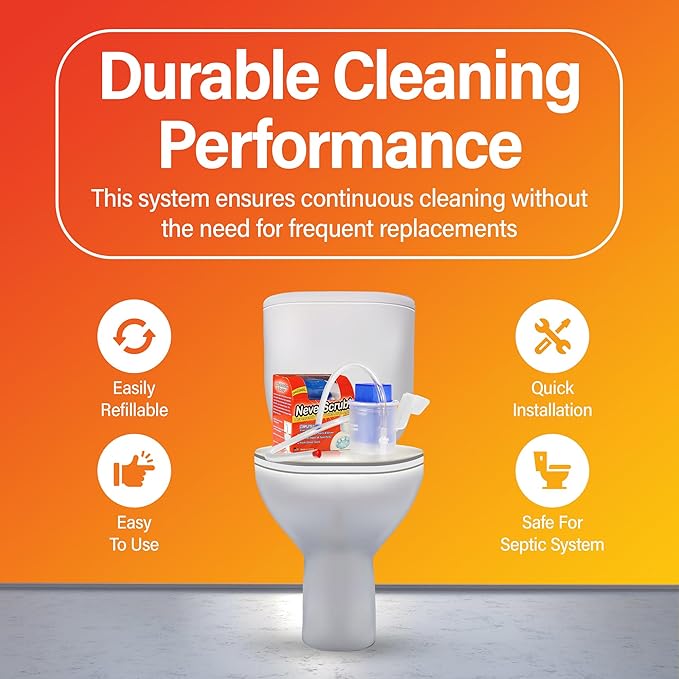 Self Cleaning Toilet System - Automatic Toilet Bowl Cleaner with Starter Cartridge Lasts Up 3 Months Continuous Cleaning + 3 Refill Cartridges