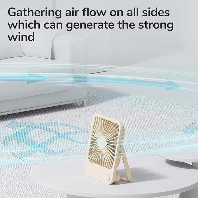 JISULIFE Desk Fan Battery Rechargeable 4500mAh 180°Foldable Portable Personal Fan 4 Speeds Adjustable Long Battery-life for Home Office Travel Outdoor Gifts for Women Men-Brown