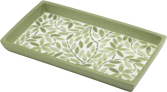 Avanti Linens - Bath Set 3pc Countertop Accessories Resin Lotion Pump Covered Jar &amp Vanity Tray (Stratford Collection Green)