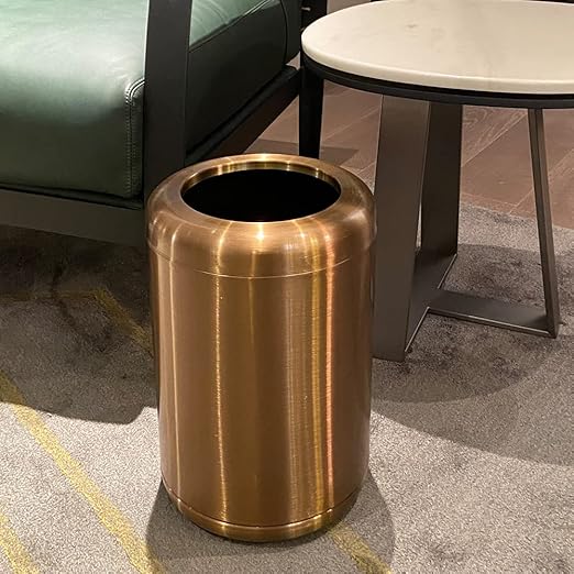 10L/2.6GAL Brushed Stainless Steel Trash canOpen Top Wastebasket BinGarbage Can for BathroomLiving RoomOfficeKitchenBedroomHotel (Rose Gold)