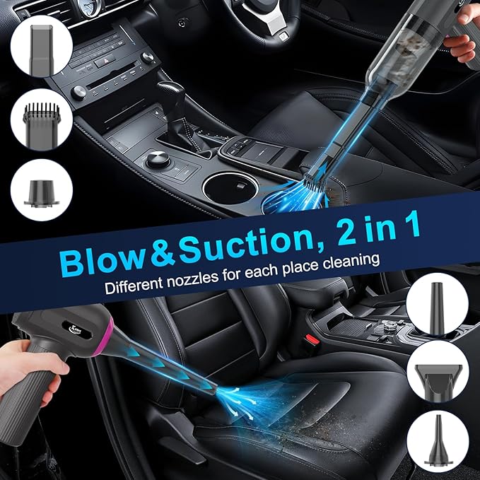 KMM Handheld Car Vacuum Cleaner 4 in 1 Vacuum Cleaner 16000Pa Air Duster 3-Speed Adjustable 120W High Power Vacuum Cleaner with LED Light and Multi-Nozzles for Car Home Office Pet