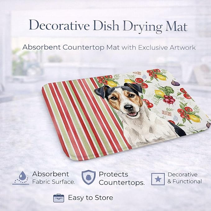 Caroline's Treasures Parson Russell Terrier Vegetables Dish Drying Mat Absorbent Dish Drying Mat Pad for Kitchen Counter Dish Drainer Mat for Countertop 14 x 21 Multicolor