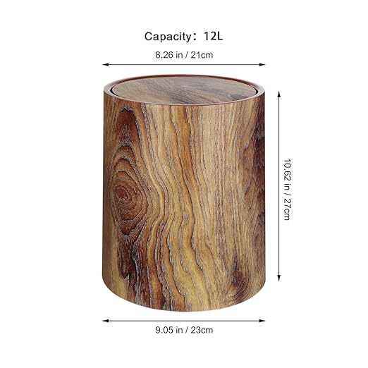 BESTOYARD Imitation Wood Grain Trash can with Lid - 12L Large Capacity Wastebasket for Home Office and Hotels for Living Room and Bedroom