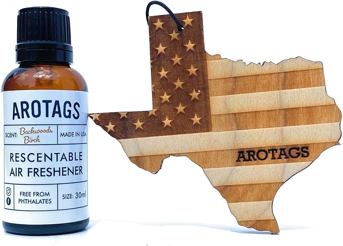 Arotags Car Air Freshener - Reusable Wood Diffuser - Hanging Odor Eliminator - Texas Patriot - Balsam &amp Cedar Scent