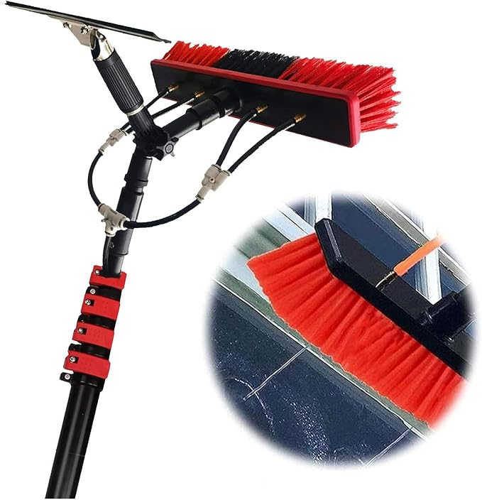 Water Fed Pole Kit Water Fed Brush Water Fed Pole Kit 36ft Length Water Fed Brush w/Squeegee Cleaning Tool for Window Glass Extendable Cleaner(55cm Brush Head4M/13FT)