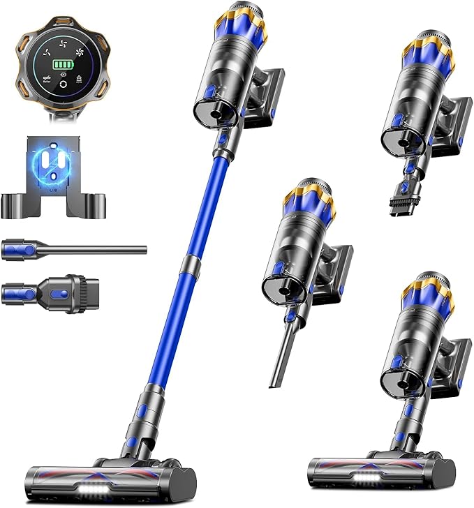 Cordless Vacuum Cleaner Upgraded 650W 55KPA 70Mins Cordless Stick Vacuum Cleaner with Self-Standing and Touch Screen Anti-tangle Wireless Vacumm Vacuum Cleaners for Home/Pet Hair/Carpets/Floors