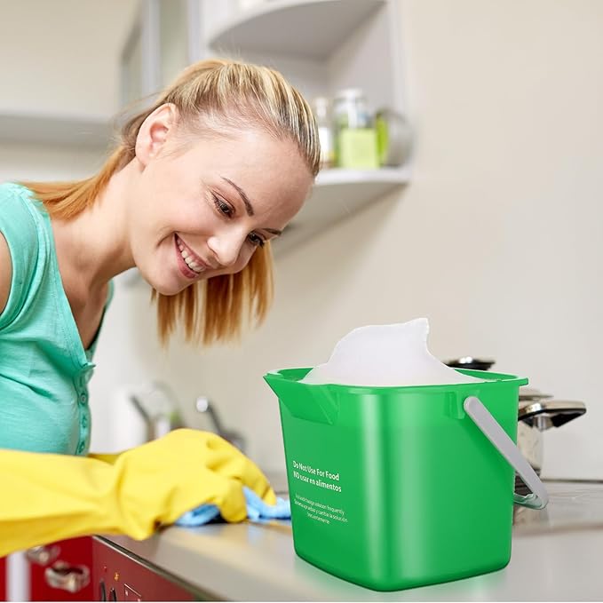 Roshtia 6 Pcs 3 Quart Cleaning Bucket Small Sanitizing Square Bucket Detergent Pail for Home Commercial Restaurant Kitchen Office School(Red Blue Green)