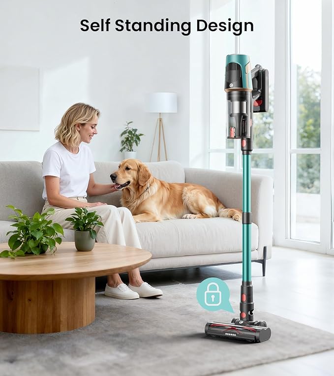 Cordless Vacuum Cleaner Upgraded 580W 48KPA 65Mins Vacuum Cleaners for Home Cordless Stick Vacuum Cleaner with Self-Standing and LED Screen Anti-Tangle Wireless Vacuum for Pet Hair/Carpets/Floors