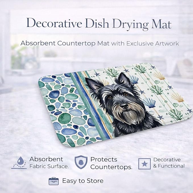 Caroline's Treasures Black Skye Terrier Coastal Sea Glass Dish Drying Mat Absorbent Dish Drying Mat Pad for Kitchen Counter Dish Drainer Mat for Countertop 14 x 21 Multicolor