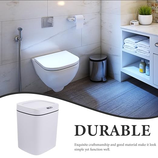 BESTYASH Smart 12l Automatic Sensor Trash Can with Lid Battery-Powered Intelligent Garbage Storage Container for Bathroom Bedroom and Kitchen White Household Waste Bin