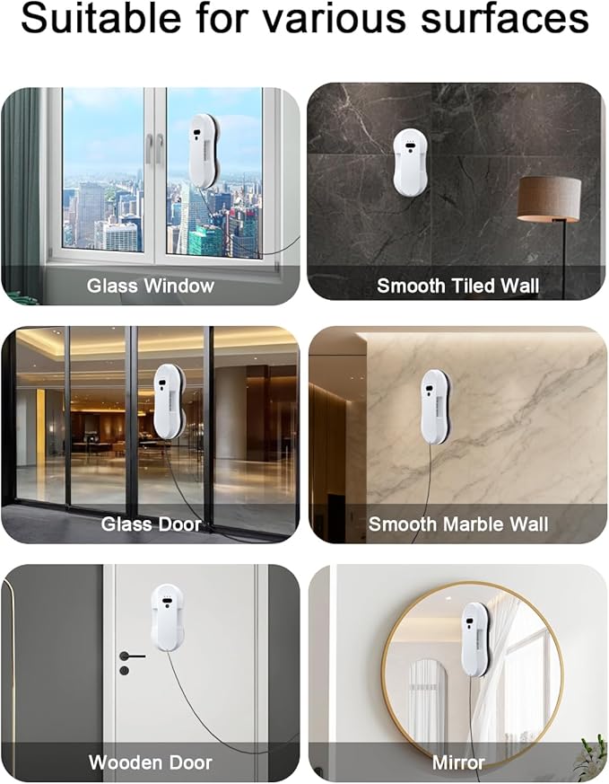 Window Cleaning Robot Automatic Window Cleaner Robot with Dual Spray-50ml Tank Edge Detection Intelligent Path Planning 3000pa Strong Suction Anti-Drop Protection