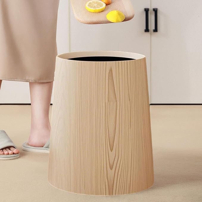 Household Trash Bin Bathroom Trash Can Reusable Stylish Removable Inner Wastebasket Toilet Paper Basket for Restroom Laundry L Wood