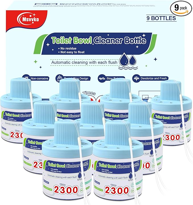 Toilet Bowl Cleaners Automatic Long-Lasting Blue Toilet Cleaner Bottle Septic Safe Toilet Bowl Tablets in Bottles Fresh Bathroom &amp Deodorize 9 Pack 2300 Flushes Each