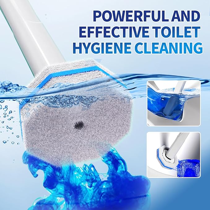 Disposable Toilet Brush Cleaning System with 50pcs Refills Pads Replacement Heads Toilet Cleaning Stick Wall Mounted Toliet Wand Kit Bathroom Maintenance Toilet Bowl Cleaner Wands Holder and Set
