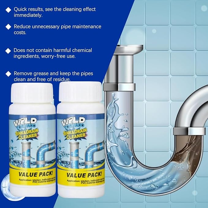 Sink and Drain Cleaner Multi-functional Sink and Drain Cleaner Powder Pipe Dredging Agent for Kitchen Toilet Pipeline Quick Cleaning Tool (2pcs)