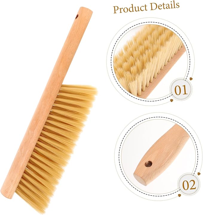 Cabilock 1set Wooden Handle Hand Broom with Dustpan Small Whisk Broom for Cleaning Home Furniture Sofa and Carpet Compact Design for Easy Dust Removal and Portability