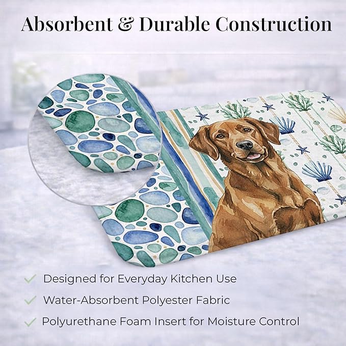 Caroline's Treasures Chesapeake Bay Retriever Coastal Sea Glass Dish Drying Mat Absorbent Dish Drying Mat Pad for Kitchen Counter Dish Drainer Mat for Countertop 14 x 21 Multicolor