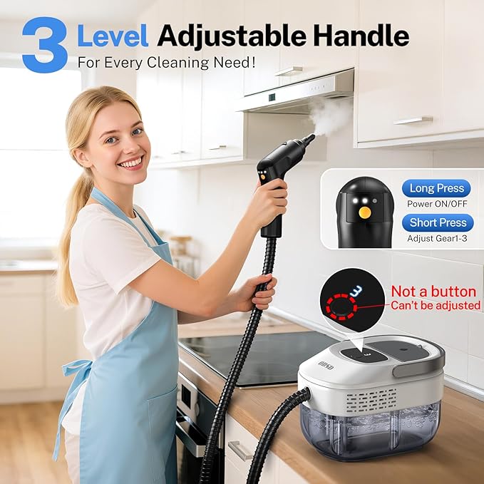 ODSD Steam Cleaner for Home &amp Car 3-Level Adjustable Steamer for Cleaning 15s Heat-Up &amp 1.6L Large Tank Handheld Steam Cleaner for Car Detailing Home Tile Grout Furniture with 15pcs Acc