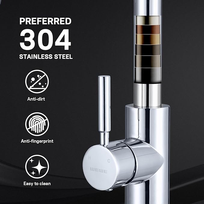 WEWE Sink Faucet Pull Down Kitchen Faucet with Sprayer Low Lead Commercial Modern Stainless Steel rv Farmhouse Kitchen Faucet Single Handle 1 or 3 Hole Kitchen Sink Faucet Polished Chrome