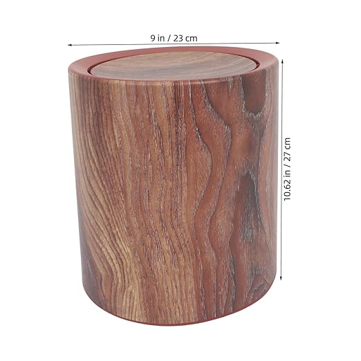 Garneck Elegant Wood Grain Pedal Trash Can Swing Lid Kitchen Garbage Can Bathroom Waste Basket Imitated Wood Pail