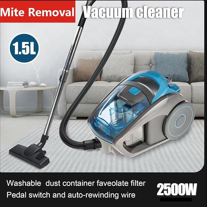 Bagless Cylinder Vacuum Cleaner2500W Cyclonic Vacuumwith HEPA FilterLow Noise Stick Vacuum Cleanerfor Hardwood Floor Carpet