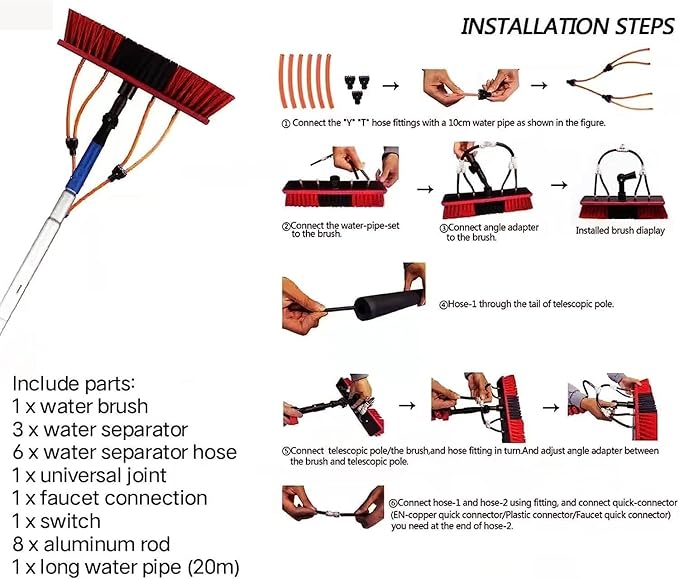 Window Cleaning Poles Water Fed Pole Kit3.6-11M Length Water Fed BrushWater Fed Cleaning SystemOutdoor Window Cleaner Hose Cleaning Tool for Window Glass12ft/3.6m-1