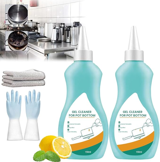 Magic Gel Cleaner for Pots and Pans Professional Gel Cleaner for Pot Bottom Black Pot Bottom Cleaning Gel Bottom of the Pot Black Scale Cleaner Gel Cleaner for Cookware Bottom (2Pcs)