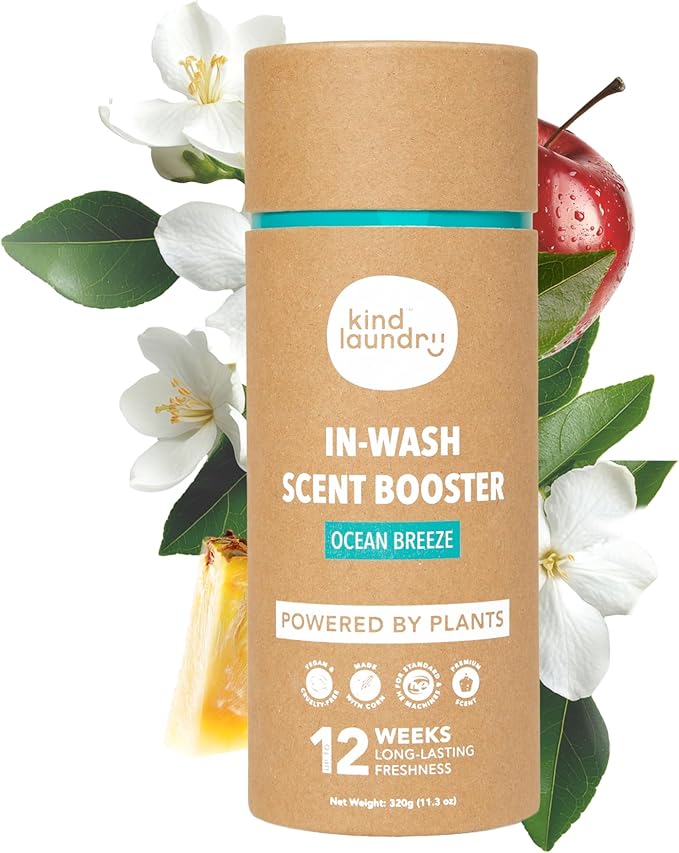 Kind Laundry In Wash Scent Booster Beads and Detergent Sheets - Ocean Breeze - 100% Plant Based - Natural Laundry Booster Beads &amp Detergent Sheets - Environment Friendly Odor Eliminator (60 Loads)