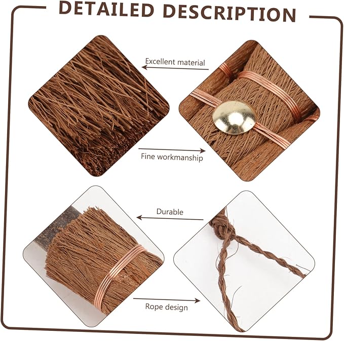 3pcs Mini Palm Broom for Tea Ceremony Natural Bristle Small Cleaning Brush Hanging Rope for Easy Storage Practical Broom for and Debris Removal