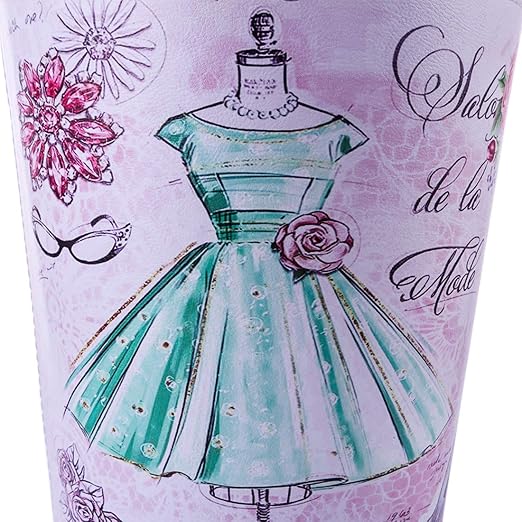 10L/2.64 Gallon Trash Can Decorative Waste Basket PU Leather Waste Paper Basket Waterproof Garbage Can for Bathroom Bedroom Office Kitchen and Living Room - Green Dress