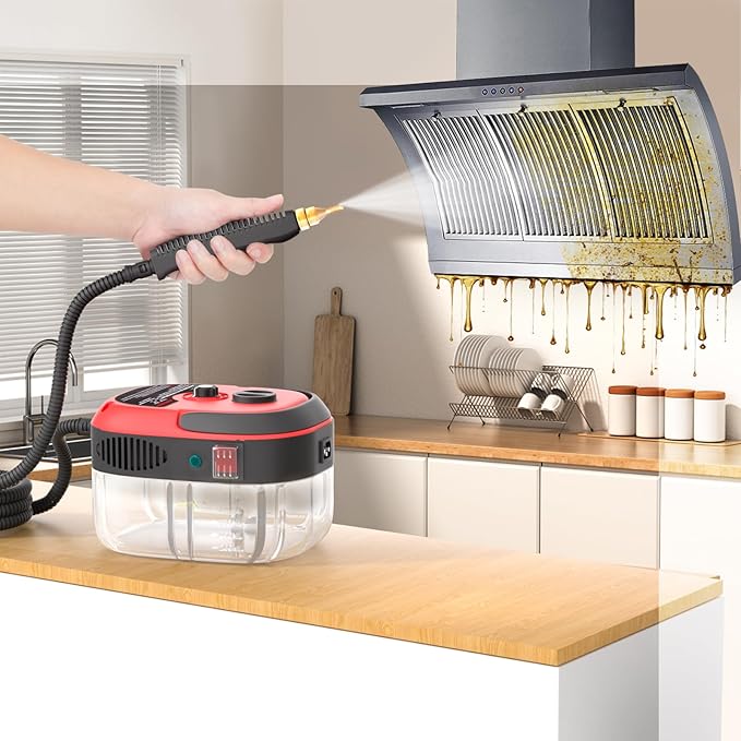 Handheld Pressurized Steam Cleaner2500W Handheld High Temp Portable Cleaning Machine Cleaning for Couch Auto Floor and More (Red)