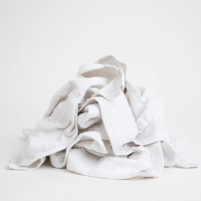 Arkwright W11 Terry Cloth Towels for Cleaning - Pack of 8 - Soft Cotton Blend Washable Multi-Purpose Bar Mop Absorbent &amp Quick Dry Bulk Bag of Rags for Kitchen Auto Shop and Garage 5 lb Whit