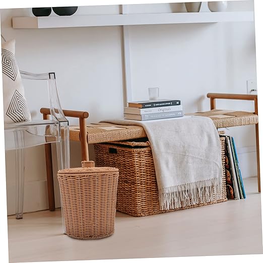 CHILDWEET Bedroom Trash Can Decorative Elegant Wicker Storage Basket Small Size Easy to Room Bathroom