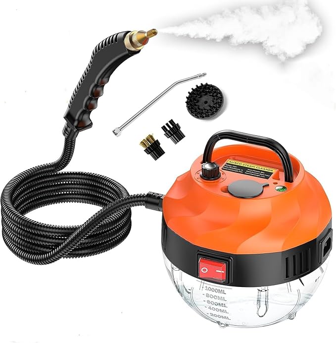 2500W Steam Cleaner High Pressure Steamer for CleaningHandheld Steam Cleaner for Home UseHardwood Floor Steam Cleaner for TileKitchenUpholsteryKitchenBathroomGrout Cleaner Orange