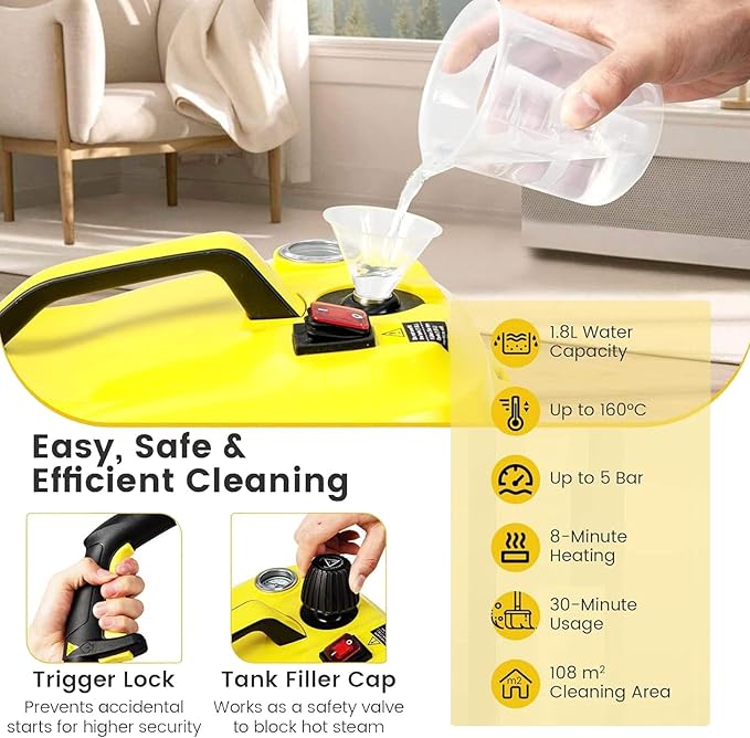 Steam Cleaner Multipurpose Powerful Steamer with 13 Accessories Portable Handheld Steam Mop with 1.8L Tank Household Cleaning Machine