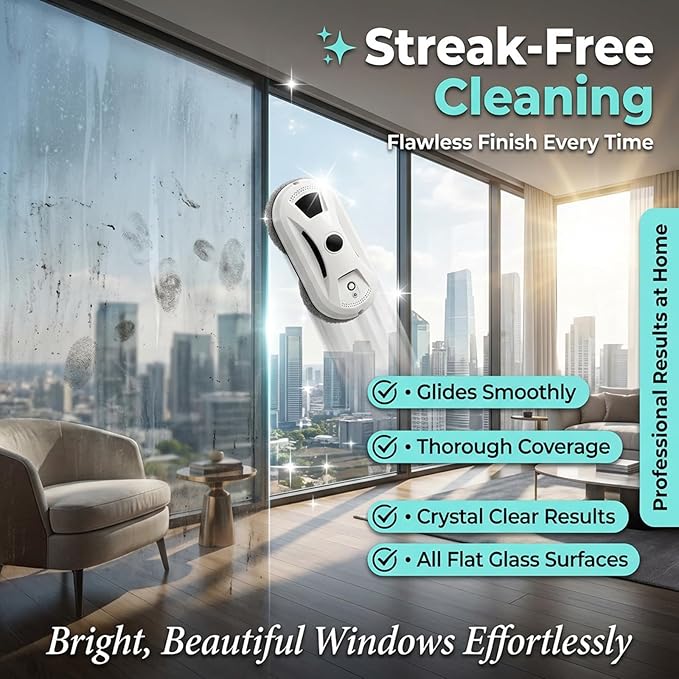 Window Cleaner Robot Automatic Smart Window Cleaning Robot–Edge Detection Smart Spray &amp Streak-Free Shine for High Rise Windows Skylights Glass Walls and Shower Doors (1pcs)