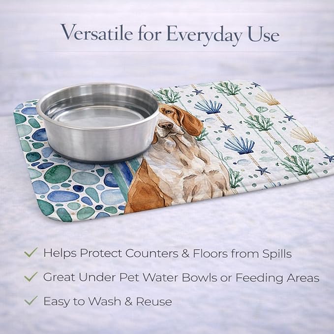 Caroline's Treasures Bracco Italiano Coastal Sea Glass Dish Drying Mat Absorbent Dish Drying Mat Pad for Kitchen Counter Dish Drainer Mat for Countertop 14 x 21 Multicolor