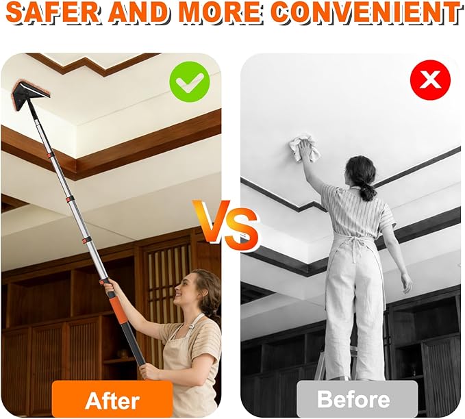 20FT Reach Duster Cleaner Kit Dusters for Cleaning with Extension Pole Baseboard &amp Wall and Window Cleaner Mop for Fan Blades High Ceiling and Cobweb