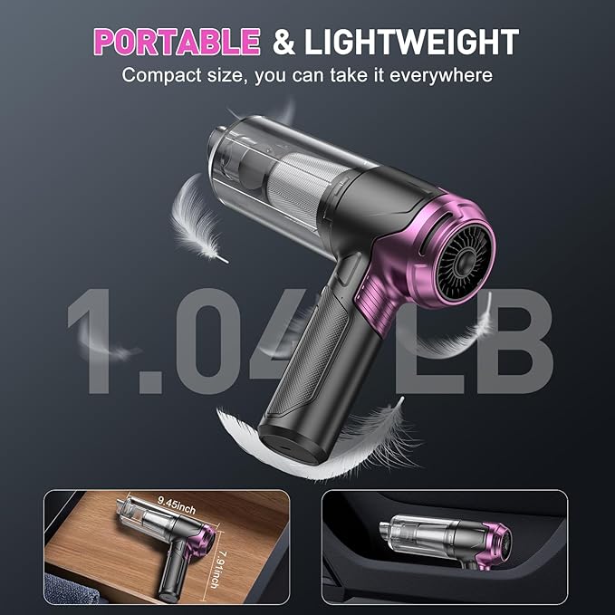 KMM Handheld Car Vacuum Cleaner 10000PA Vacuum Cleaner &amp Air Duster 120W High Power Vacuum Portable Cordless Hand Held Vacuum Rechargeable with Multi-Nozzles &amp LED Light for Home Car Offi
