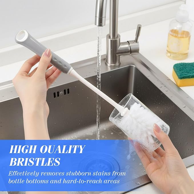 12 Pack Long Handle Bottle Brush 12.8 Inch Water Bottle Cleaning Brush Flexible Scrub Long-Lasting Bristles for Water Cups Glasswares Mugs Flat Handle