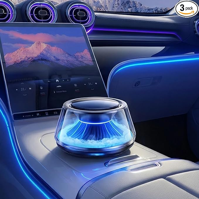 Smart Car Air Freshener 5 Ambient Light &amp Mist Car Fragrance Auto On/Off Adjustable Concentration Diffuser with Two fragrance Lasts for 6 months Pine and Rose
