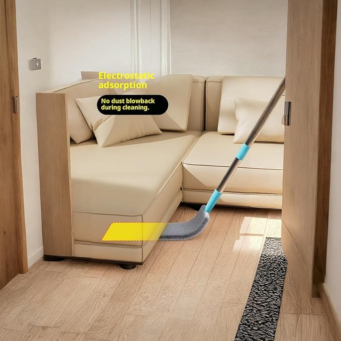 2026 Upgraded Retractable Gap Dust Cleaner Flat Duster with Extension Pole (60in) Gap Mop for Under Appliances Under Fridge Cleaning Tool with 4 Microfiber Duster Cloths
