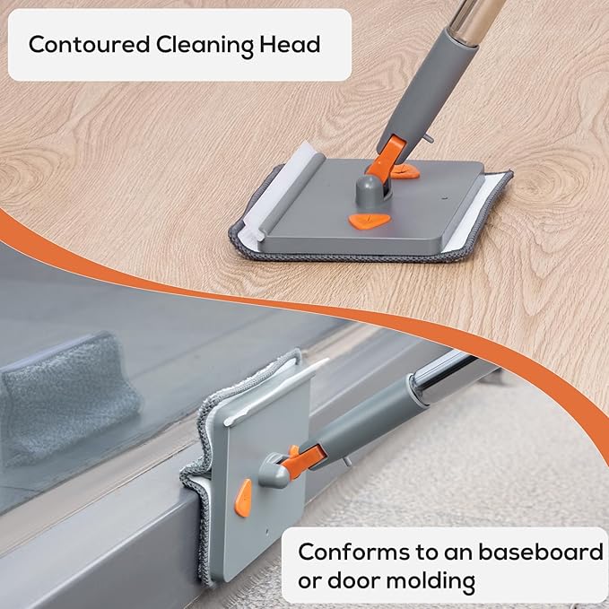 Base Board Cleaner ToolWall Cleaning Mop with 360° Rotation 180° Folding Ceiling Duster Tool  Adjustable Long Handle for Effortless Walls WindowFloor - 8 Replacement Cleaning Pads