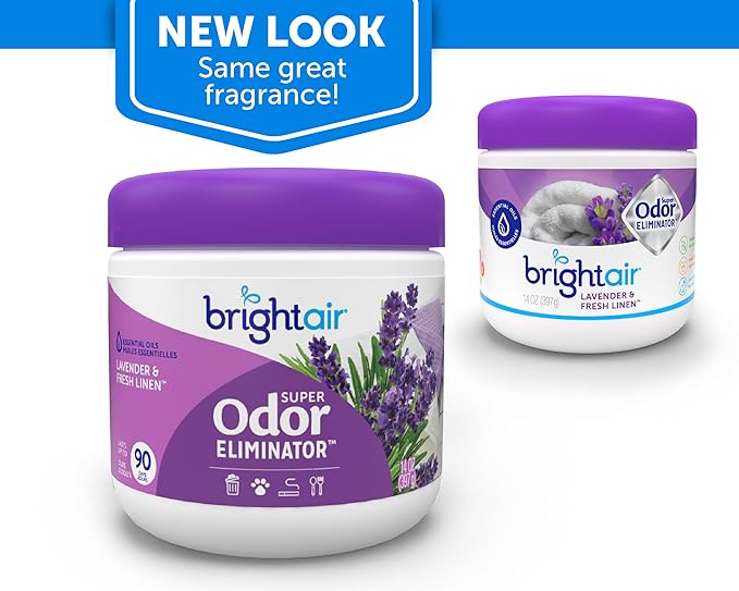 Bright Air 14 oz. Super Odor Eliminator For Medium-Size Spaces Lavender &amp Fresh Linen Scent Case of 6 Odor Eliminator &amp Air Freshener Natural Essential Oils Lasts Up to 90 Days Each