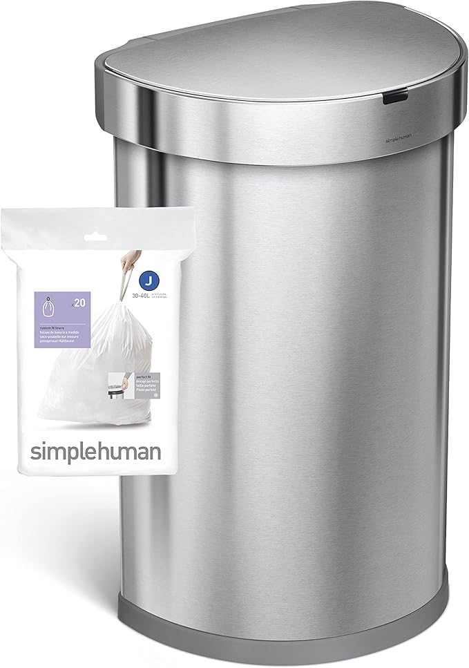 simplehuman Code J 100 Count Dispenser Pack Custom Fit Liners Drawstring Trash Bags 30-45 Liter / 8-12 Gallon White