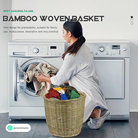 Rattan Waste Basket with Lid - Round Wicker Trash Can Garbage Container Bin Laundry Basket Flower Pots Woven Storage for Home Office